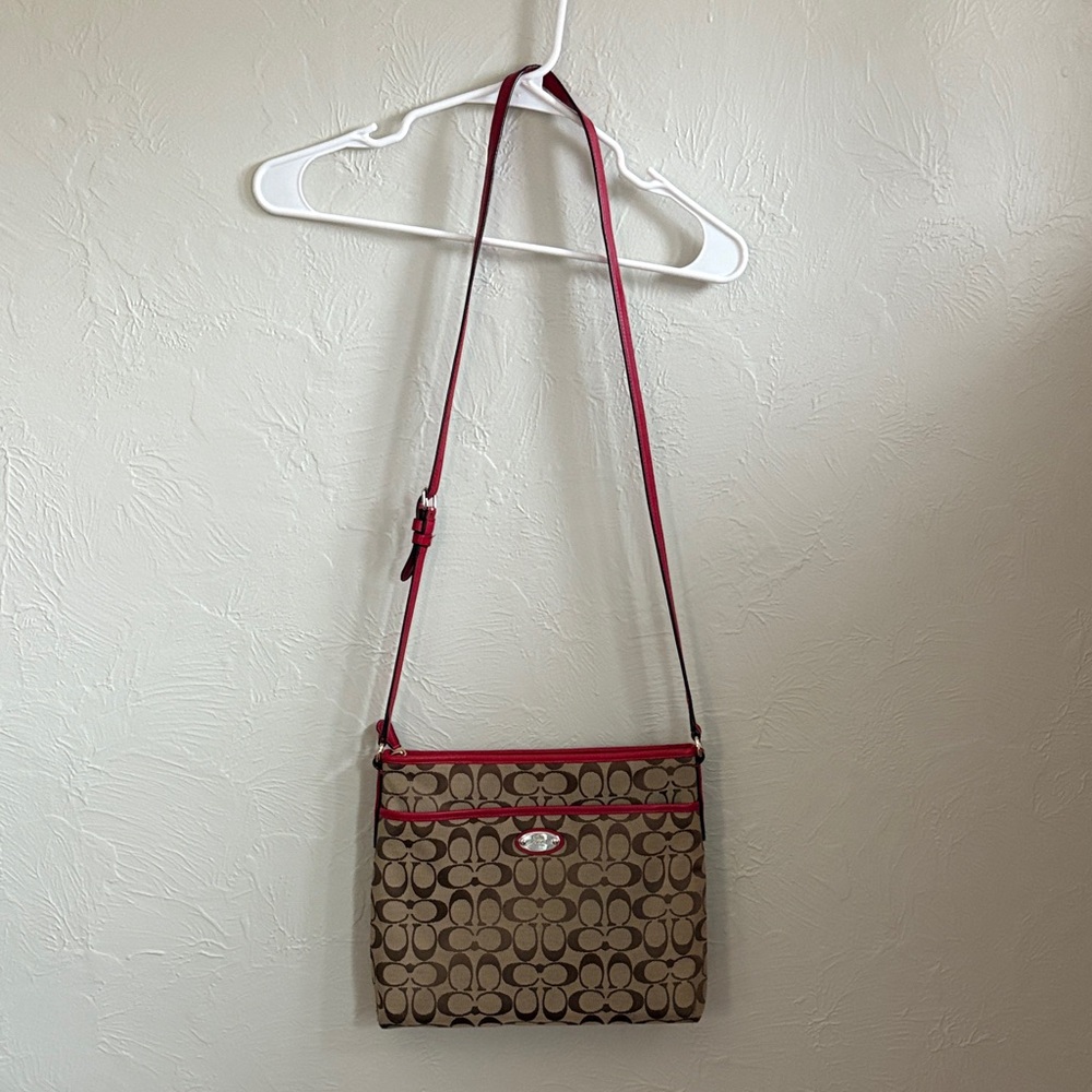 Coach Signature Canvas Signature File Bag Khaki/Classic Red